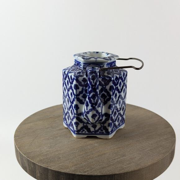 Miniature Chinese Tea Pot Vintage Soy Sauce Vinegar Container Chinoiserie Cobalt - Picture 4 of 10